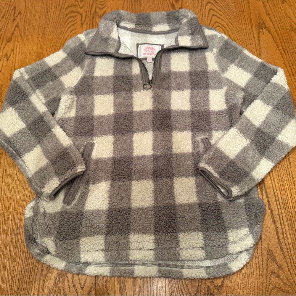 Gray and White Sherpa Pullover